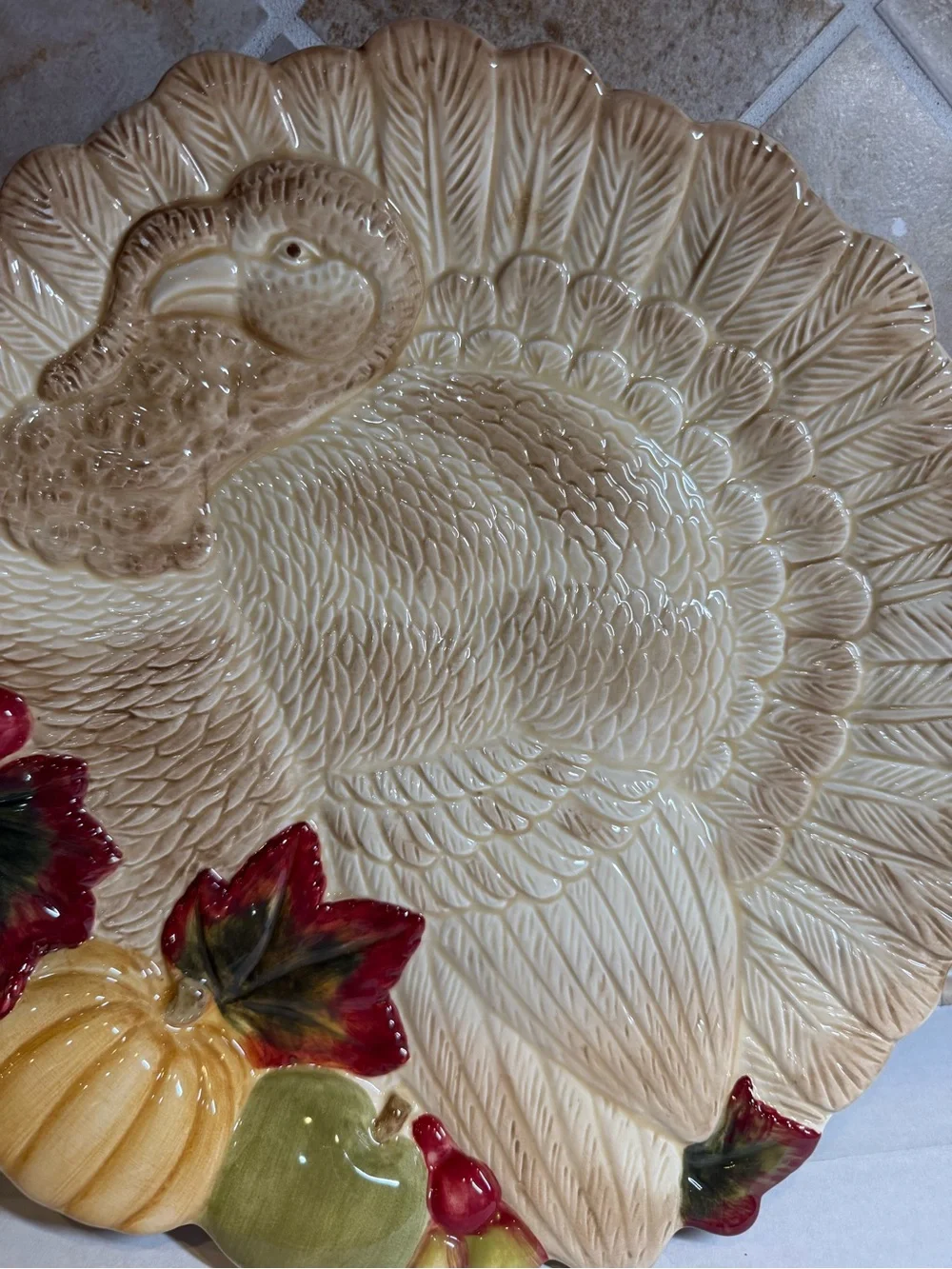 Thanksgiving Harvest Turkey w/ Autumn Leaves & Fall Fruits 12